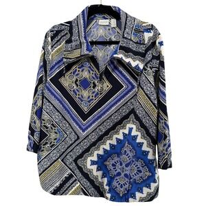 Zenergy by Chicos Jacket Lightweight Blue Geometric Scarf Print Paisley 3 XL